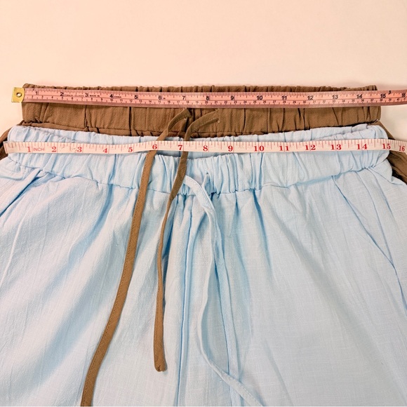 BUNDLE - NWT Noracora Womens L Cotton Linen Tan Blue Shorts Pockets - Picture 8 of 10